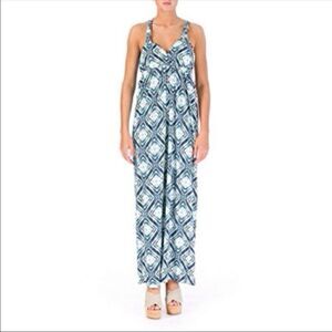 New PINk ROSE ikat Maxi Sundress Blue White M